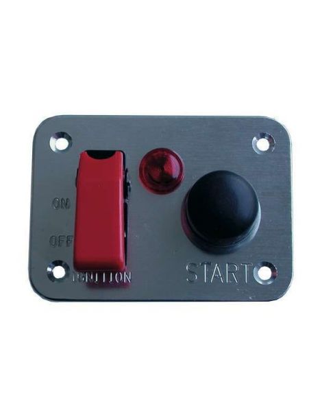 Platine de démarrage en aluminium avec 1 bouton poussoir, 1 interrupteur et 1 voyant